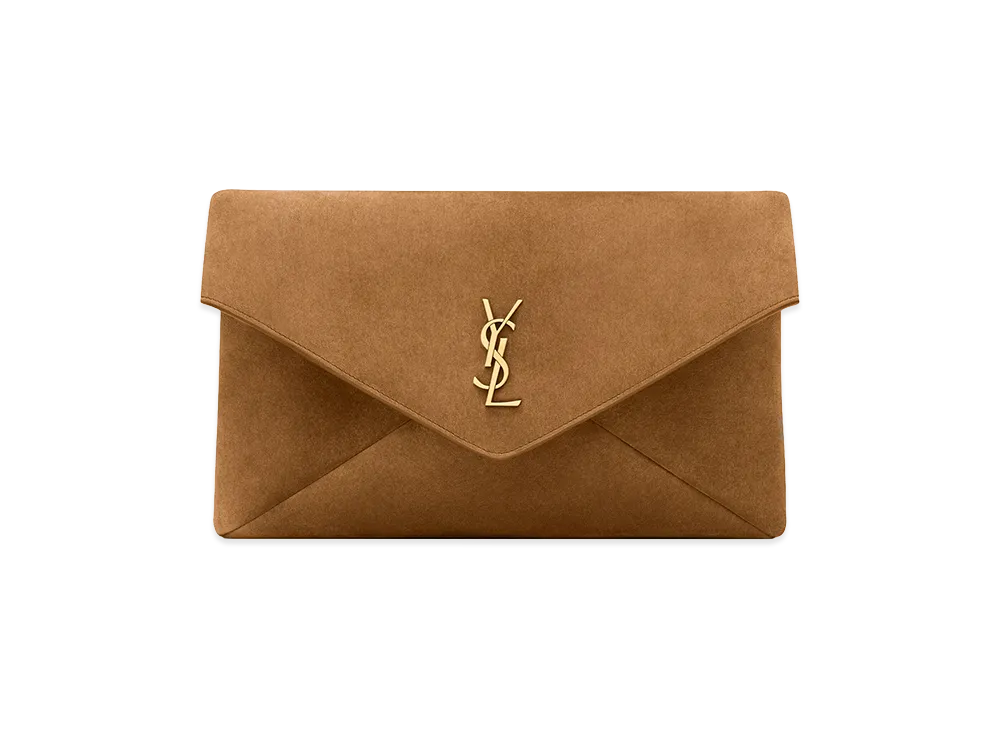 Saint Laurent Women's Large Cassandre Envelope Clutch In Suede "Brown"