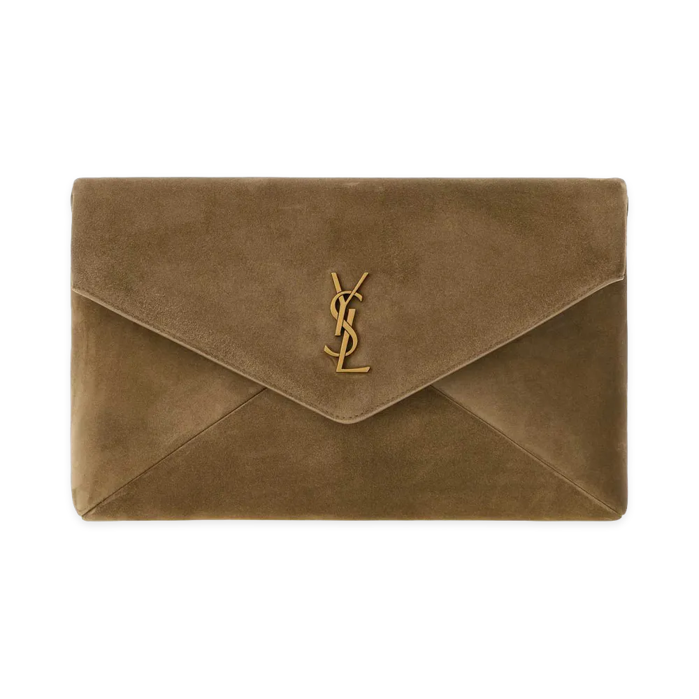 Saint Laurent Women's Suede Large Envelope Clutch "Newltcumin/Cappuccino/Beige"