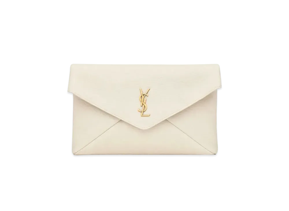 Saint Laurent Cassandre Large Envelope Pouch in Lambskin "Blanc Vintage"