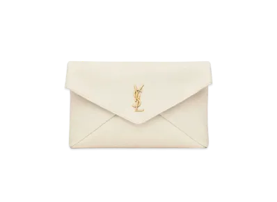 Saint Laurent Cassandre Large Envelope Pouch in Lambskin "Blanc Vintage"