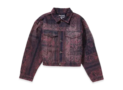 A BATHING APE Women's Paisley Pattern Denim Boxy Cropped Jacket "Pink"