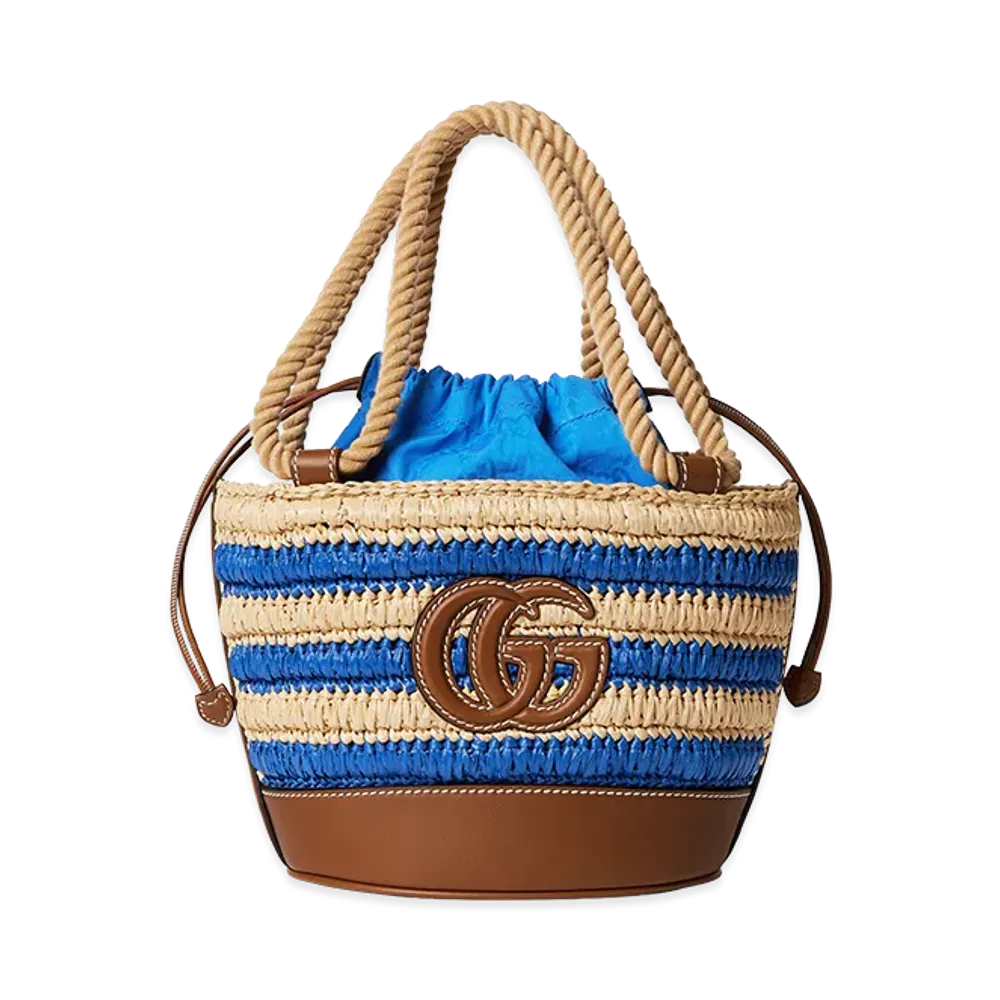 GUCCI Women's Two-Tone Raffia Mini Gucci Summer Bucket Bag "Multicoloured"
