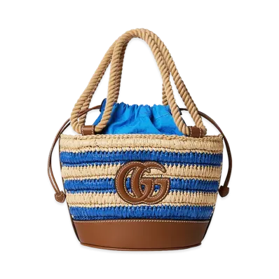 GUCCI Women's Two-Tone Raffia Mini Gucci Summer Bucket Bag "Multicoloured"