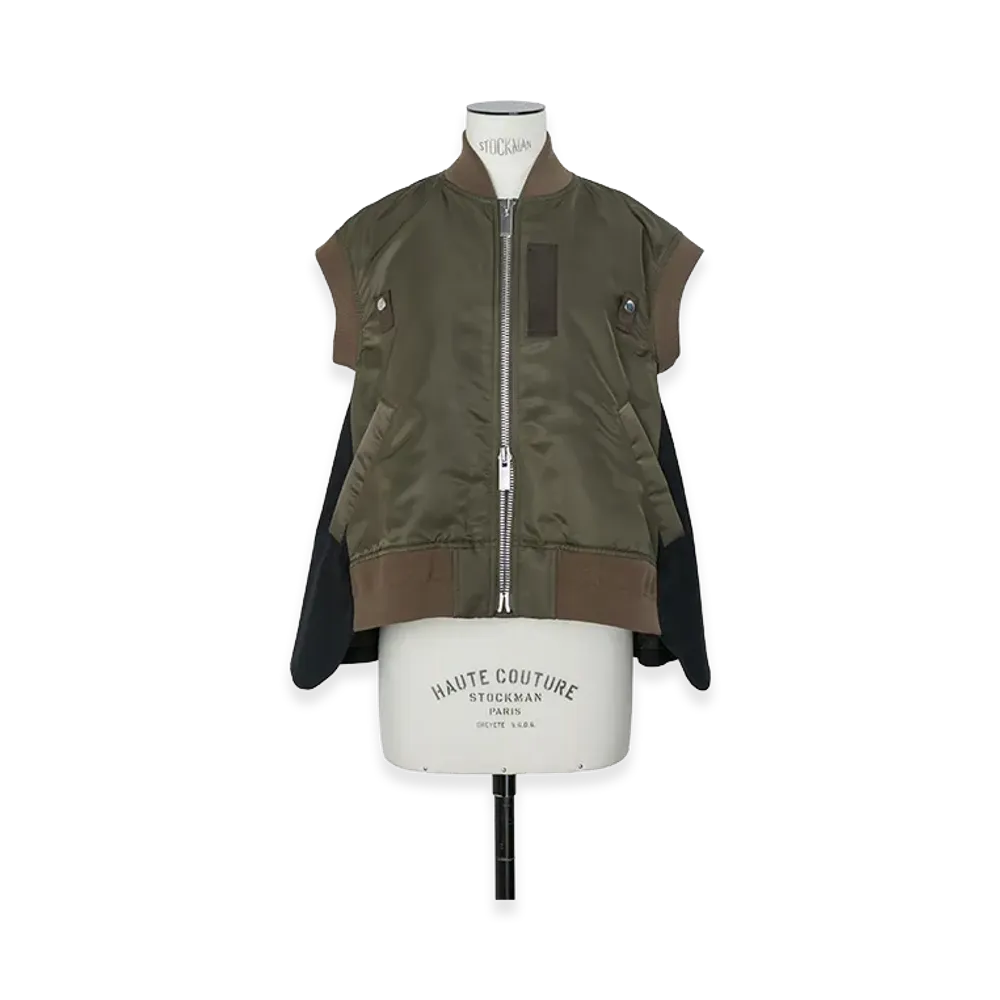 sacai Women's Nylon Twill x Wool Suiting Vest "Dark Khaki/Navy"