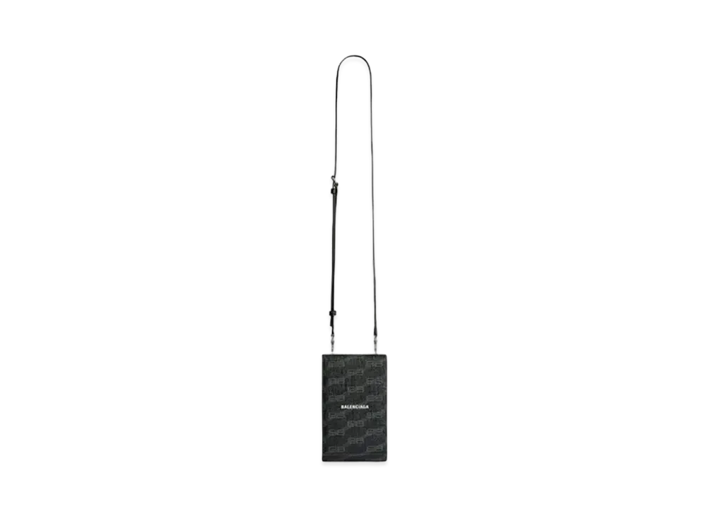 BALENCIAGA Signature Phone Holder With Strap BB Monogram Coated Canvas "Black"
