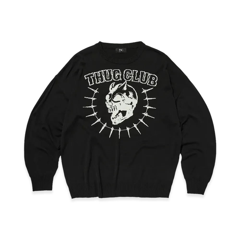 THUG CLUB TC Riding Skull Knit Sweater "Black"
