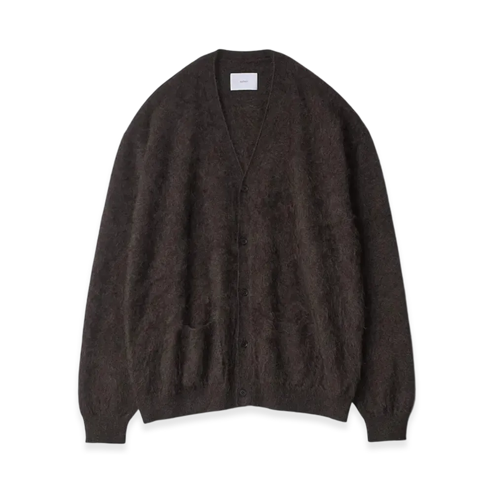 ssstein Cashmere Shaggy Knit V Neck Cardigan "Dark Brown"