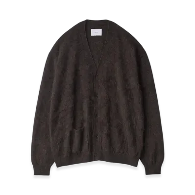 ssstein Cashmere Shaggy Knit V Neck Cardigan "Dark Brown"