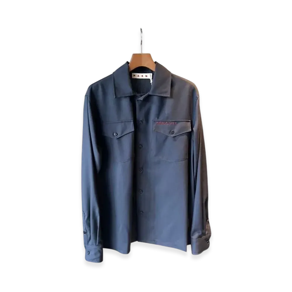 MARNI Tropical Wool Shirt "Blu Black"