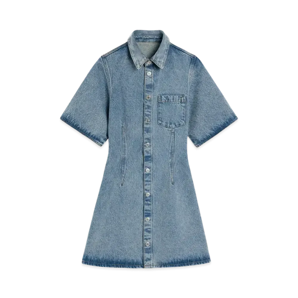 AMI PARIS Blue Cotton Short-Sleeve Shirtdress "UsedBlue"