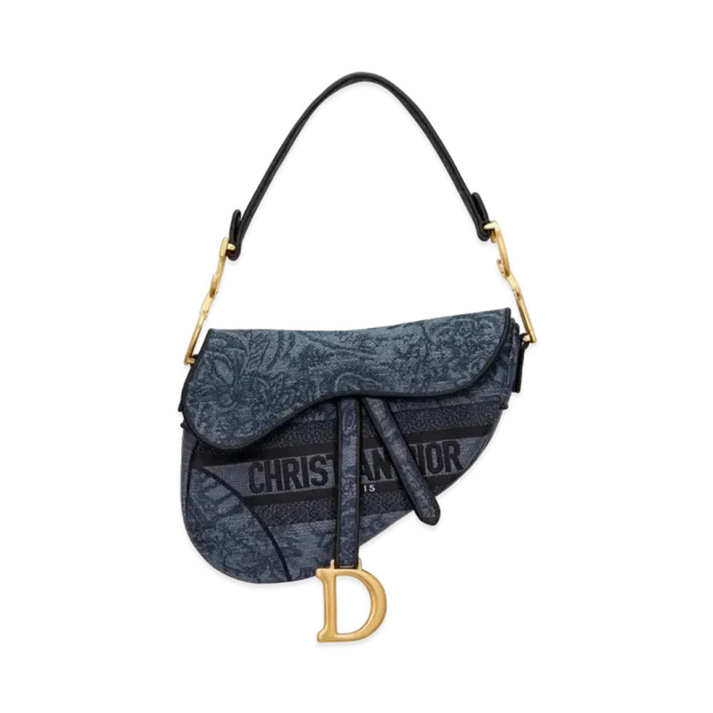 Dior Saddle Bag Albero Della Vita Embroidery "Denim Blue"