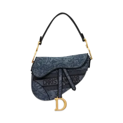 Dior Saddle Bag Albero Della Vita Embroidery "Denim Blue"