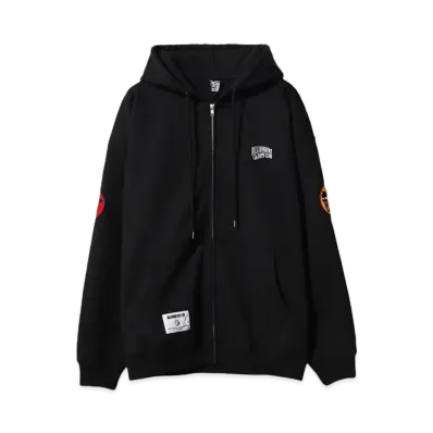 BILLIONAIRE BOYS CLUB EMBROIDERED LOGO ZIP UP COTTON HOODIE "BLACK"