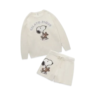GELATO PIQUE x PEANUTS Snoopy x Bear Jacquard Pullover & Short Pants Set "Off White"