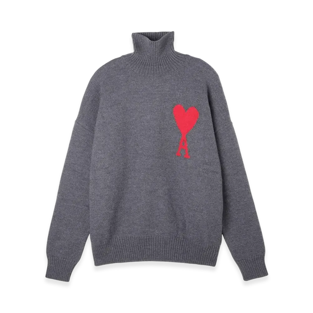 AMI PARIS ADC Funnel Neck Sweater "Grey/Red"