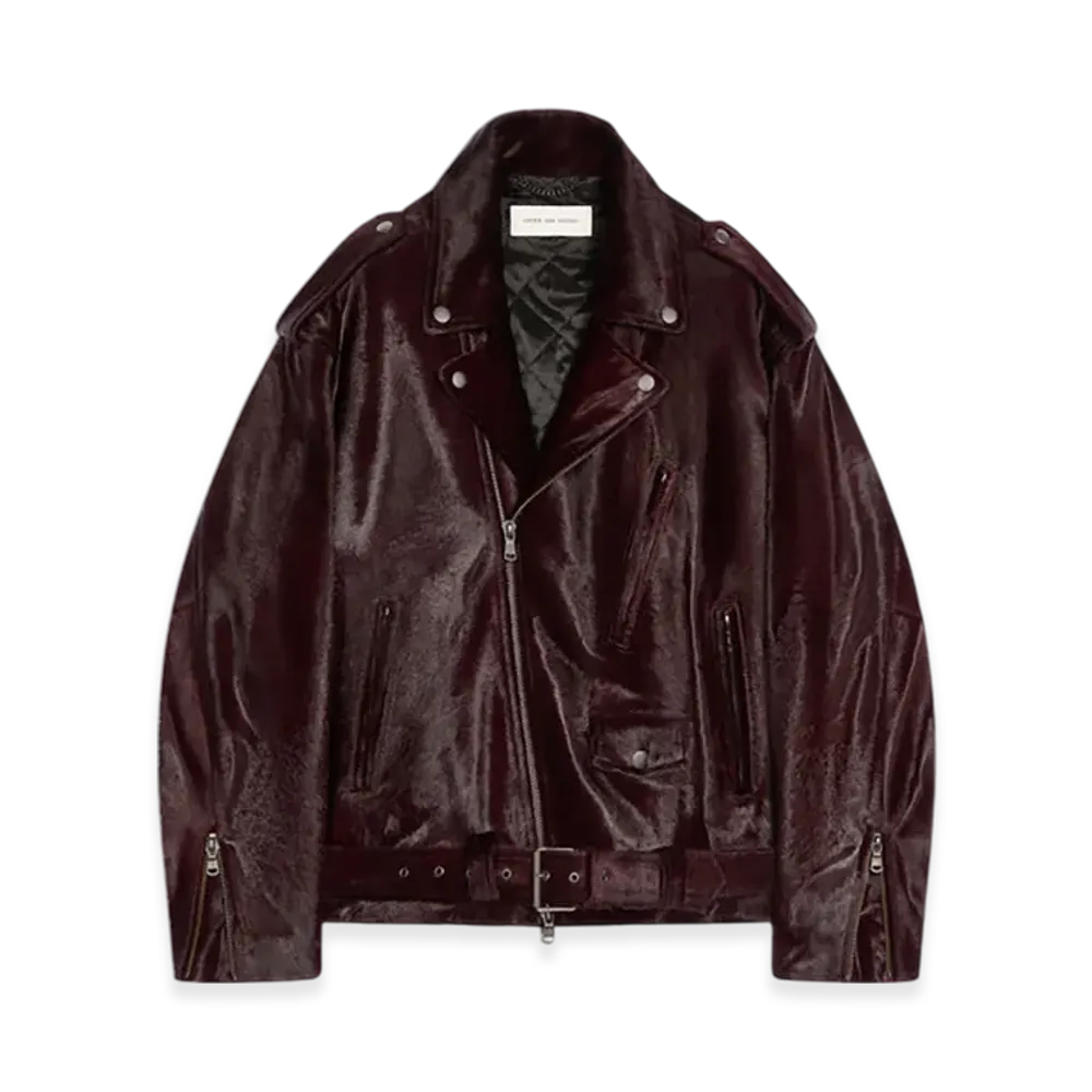 DRIES VAN NOTEN Leather Biker Jacket "Burgundy"