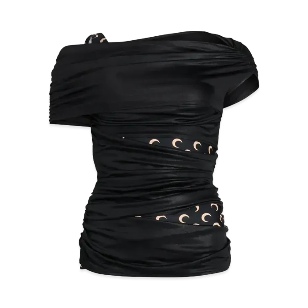 Marine Serre Regenerated Jersey Draped Top "Black"
