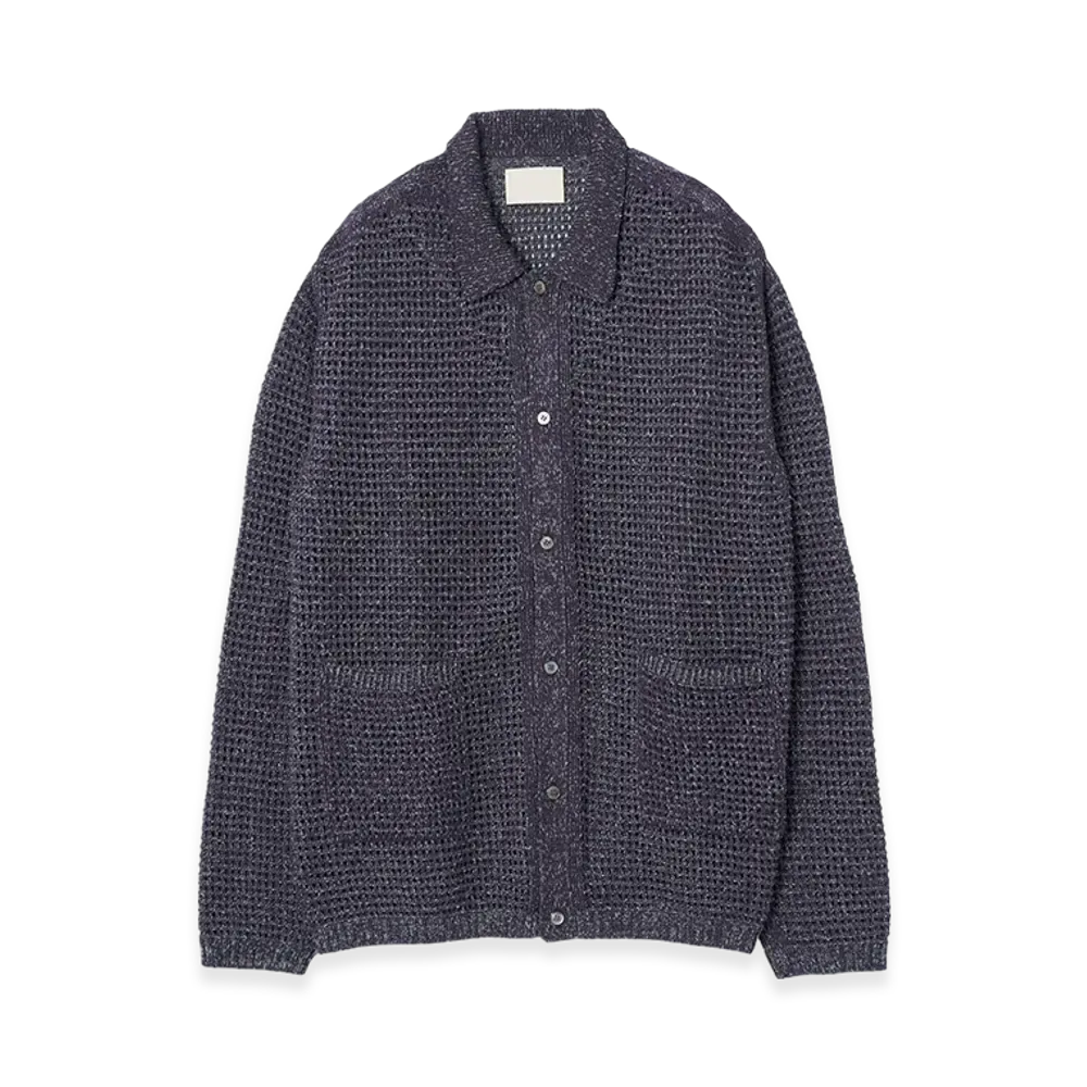 YOKE Gima Cotton Mix Slub Mesh Knit Shirt Cardigan "Purple"