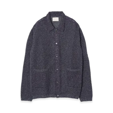 YOKE Gima Cotton Mix Slub Mesh Knit Shirt Cardigan "Purple"