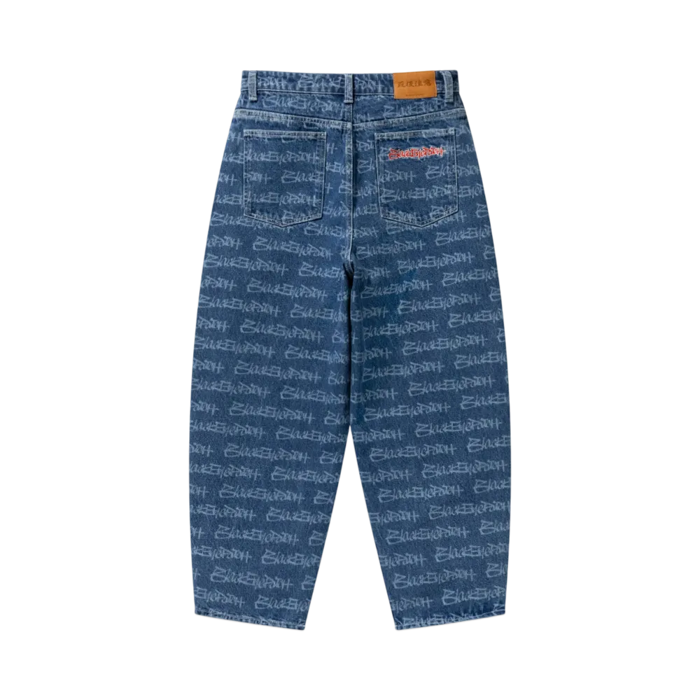 BlackEyePatch Fasthand Script Patterened Extra Baggy Jeans "Indigo"