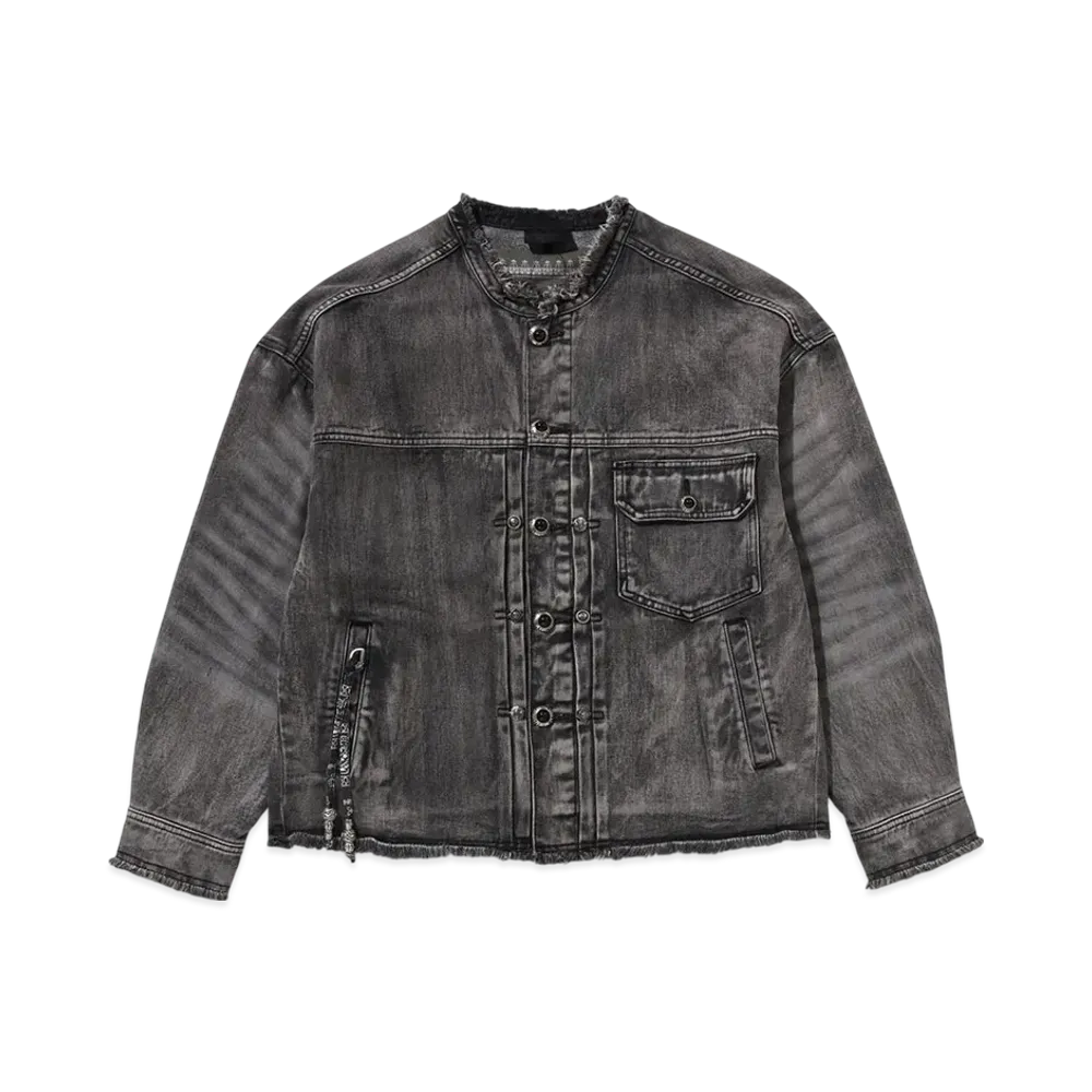 A BATHING APE Bape Black Paisley Patch Collarless Jacket "Black"