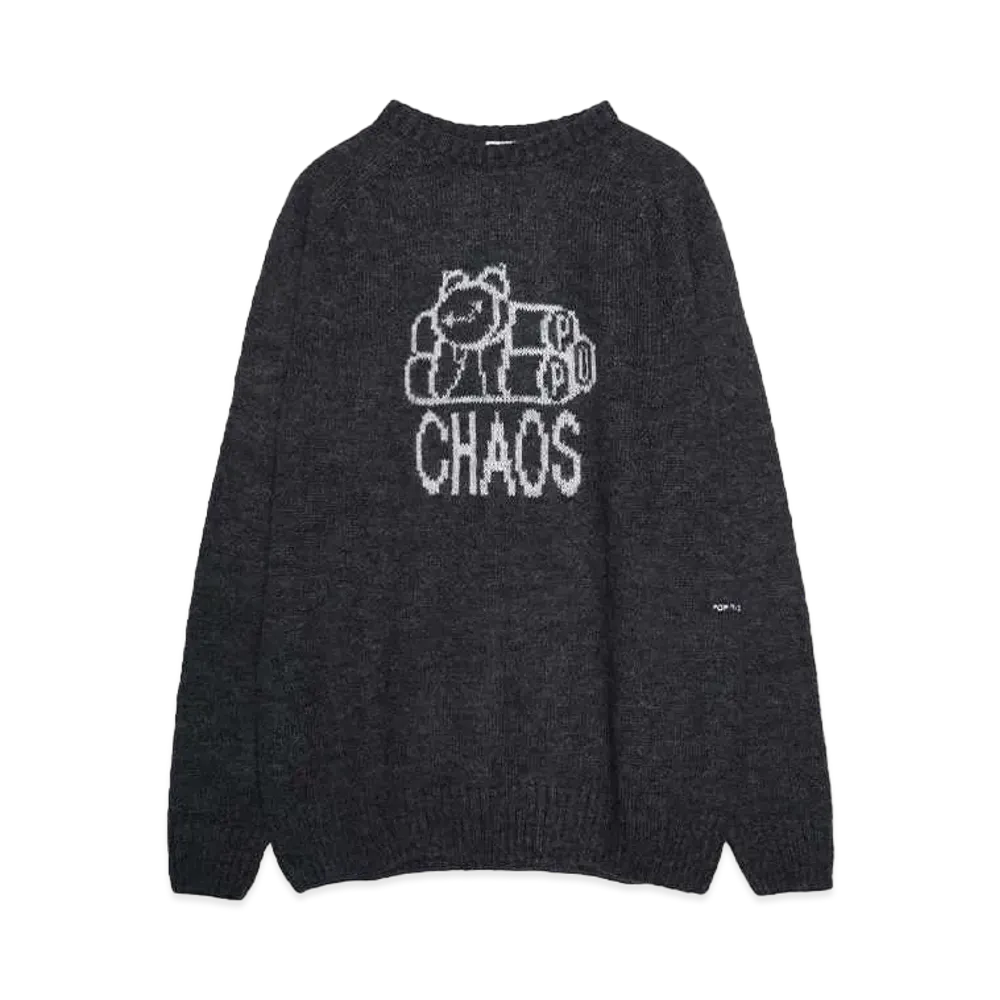 POP TRADING COMPANY knitted chaos crewneck "ANTHRACITE"