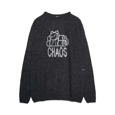 POP TRADING COMPANY knitted chaos crewneck "ANTHRACITE"