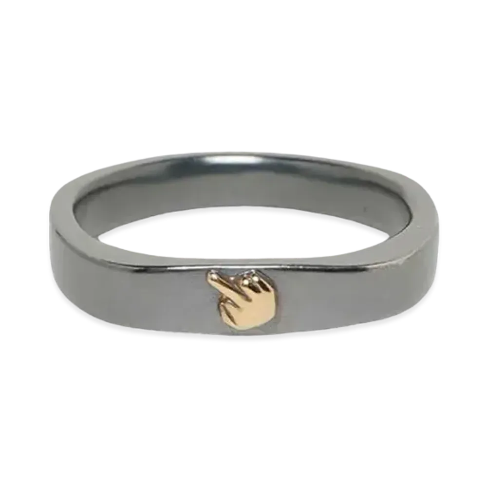 PORTER CLASSIC BLACK SILVER RING W/GOLD MIDDLE FINGER "GOLD&SILVER"