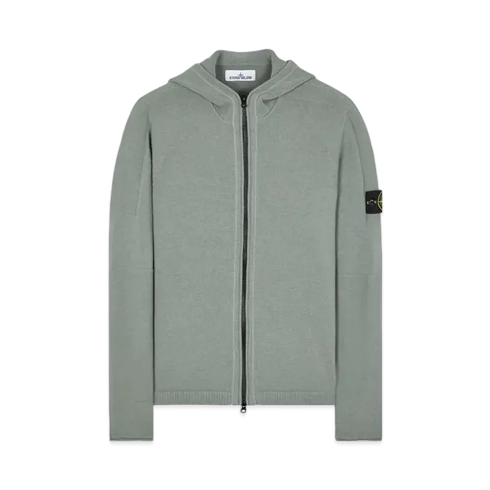 Stone Island Lambswool Hooded Cardigan Knit "Sage Green"