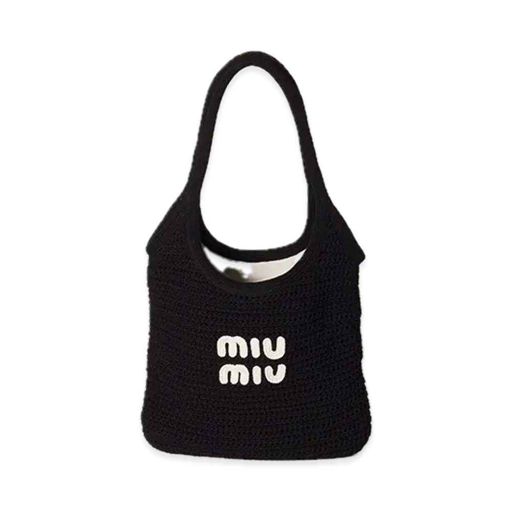 MIU MIU Ivy Raffia-Effect Woven Tote Bag "Black"