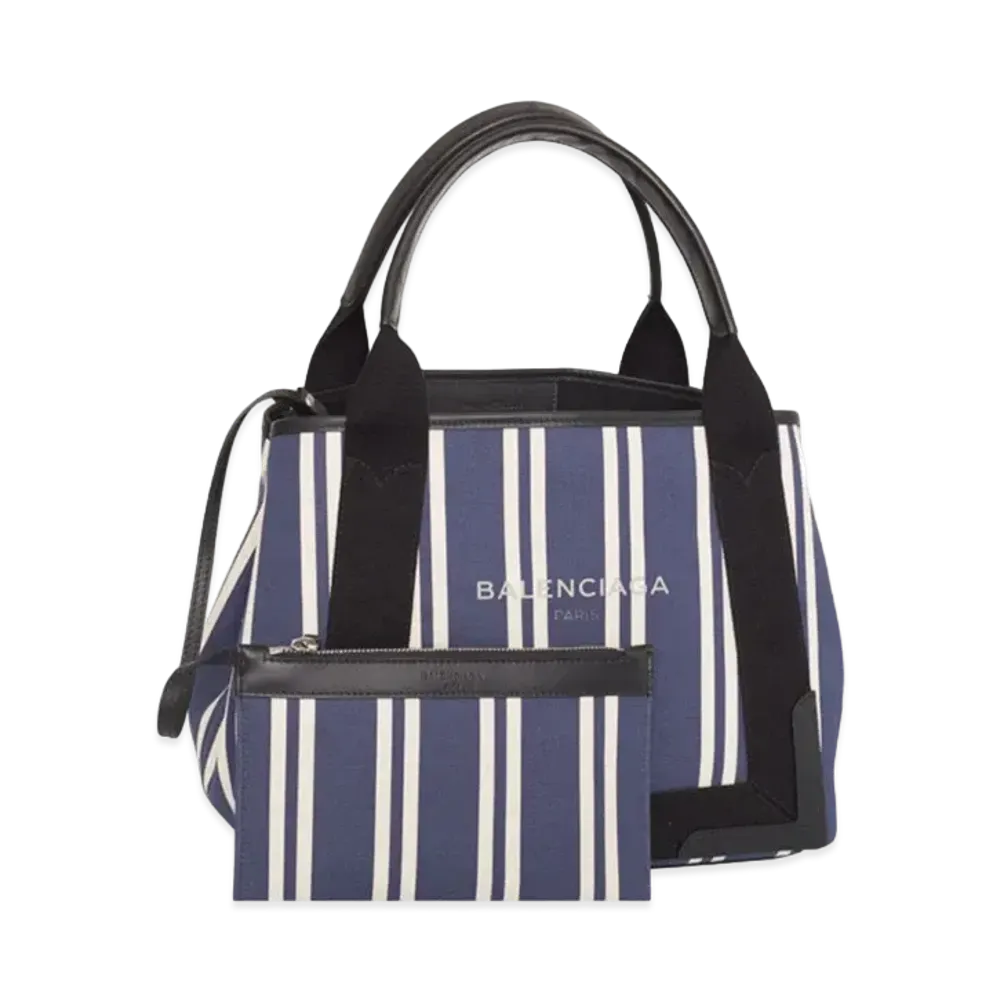 BALENCIAGA Navy Small Cabas Canvas Tote Bag