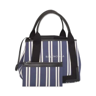 BALENCIAGA Navy Small Cabas Canvas Tote Bag