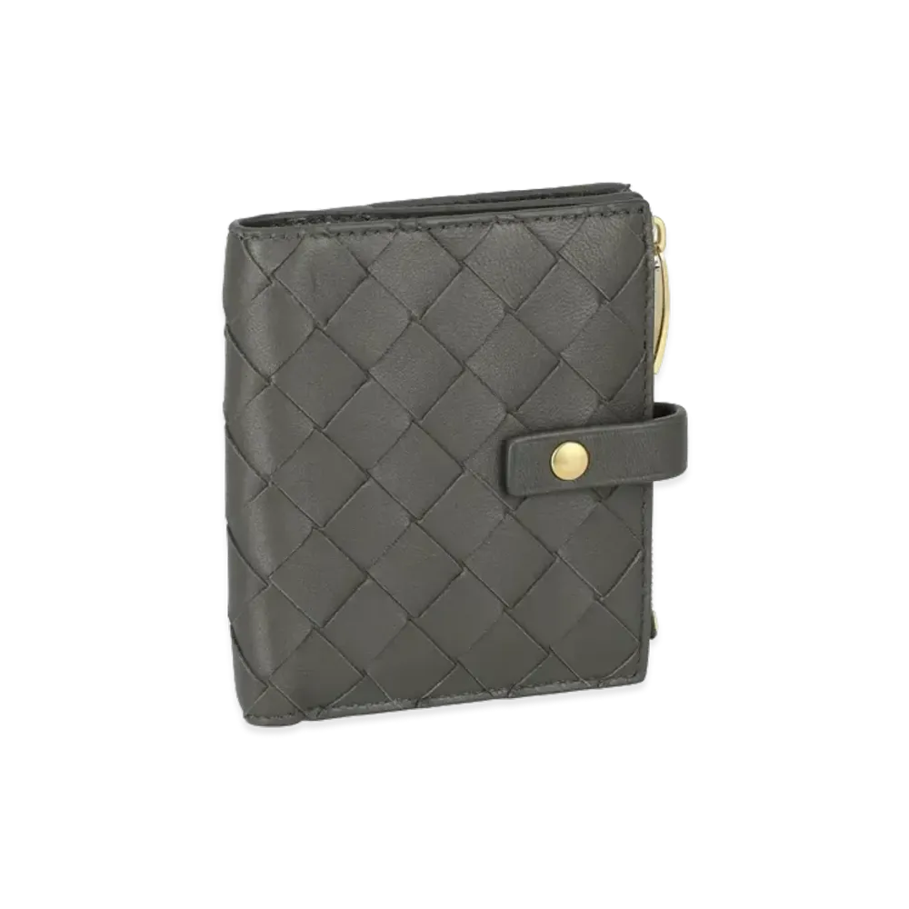 Bottega Veneta Intrecciato Lambskin Calfskin Compact Wallet With Coin Purse "Bright Red" "Graphite Gray Khaki/Gold"