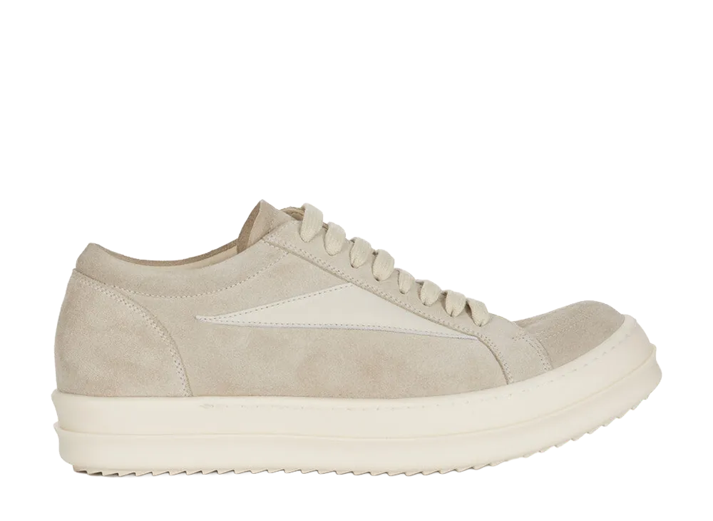 Rick Owens Women's SS26 Vintage Sneaks Suede Leather And Full Grain Calf Leather "Pearl/Dirty Milk/Milk"