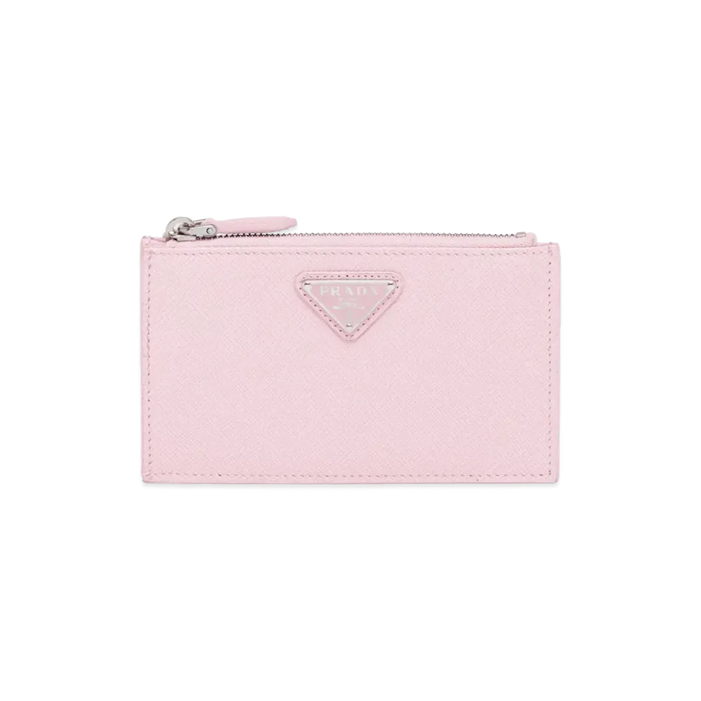PRADA Saffiano Triangle Card Case "Alabaster"