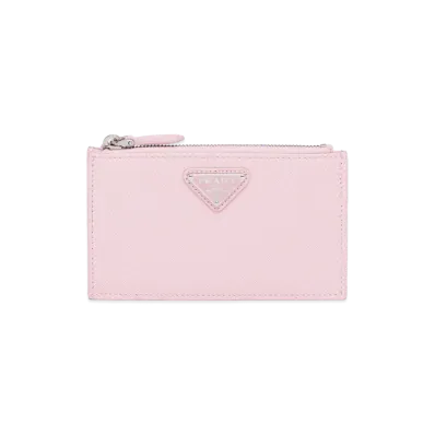 PRADA Saffiano Triangle Card Case "Alabaster"