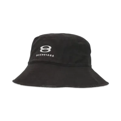 BALENCIAGA Logo Embroidery Damaged Bucket Hat "Black"
