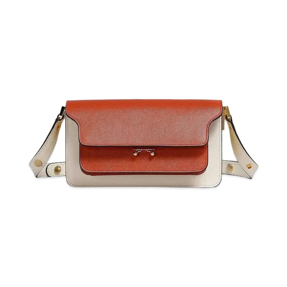 Marni Saffiano Leather EW Trunk Bag "Tabasco/Talc/Lemon"