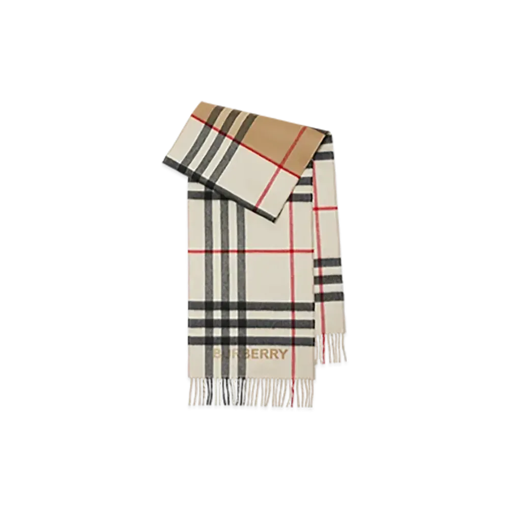 Burberry Contrast Check Cashmere Scarf "Archive Beige/Natural White"