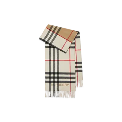 Burberry Contrast Check Cashmere Scarf "Archive Beige/Natural White"
