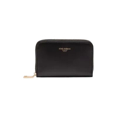 Dolce&Gabbana Small Zip Around Wallet Calfskin Logo "Black"
