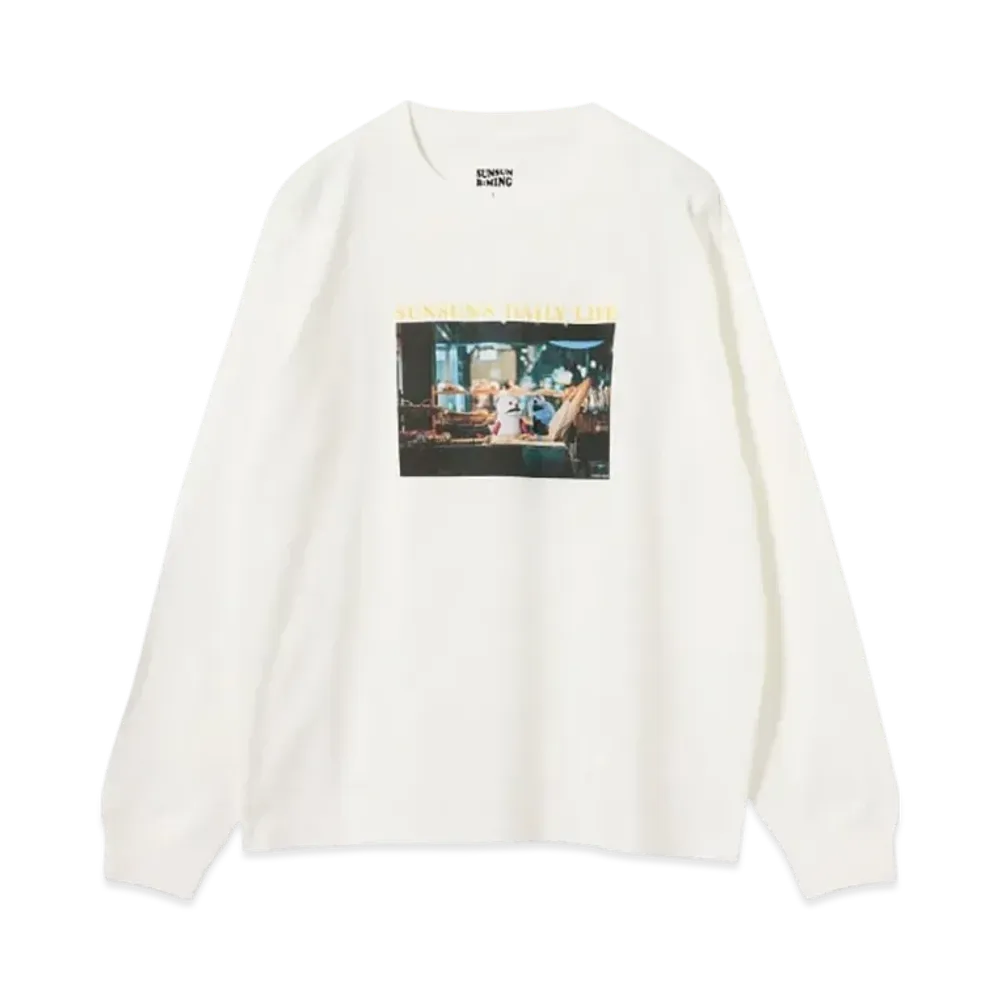 B:MING by BEAMS x PUPPET SUNSUN / Fade Photo Print Long Sleeve T-Shirt Bread "OffWhite"