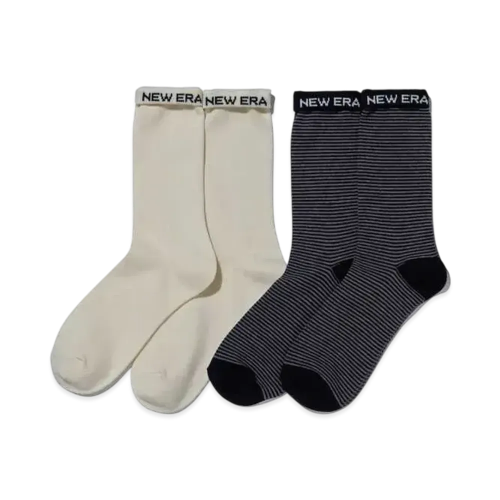 NEW ERA BLACK LABEL SS24 Socks Crew 2 Pair "Off White/Black Border"