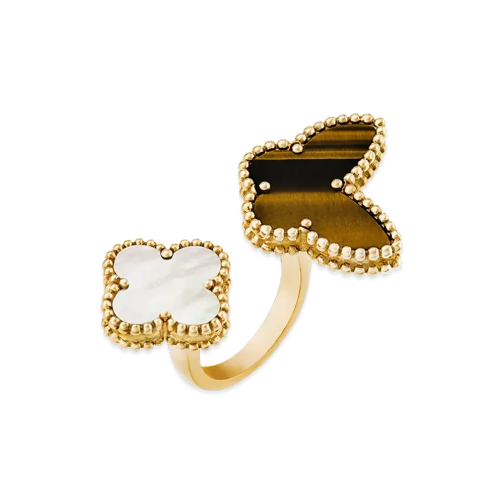 Van Cleef & Arpels Lucky Alhambra Entre les Doigts ring "18K Yellow gold/Tiger's eye/Mother-of-pearl"
