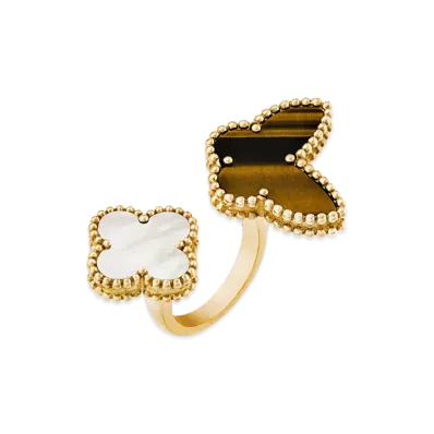 Van Cleef & Arpels Lucky Alhambra Entre les Doigts ring "18K Yellow gold/Tiger's eye/Mother-of-pearl"