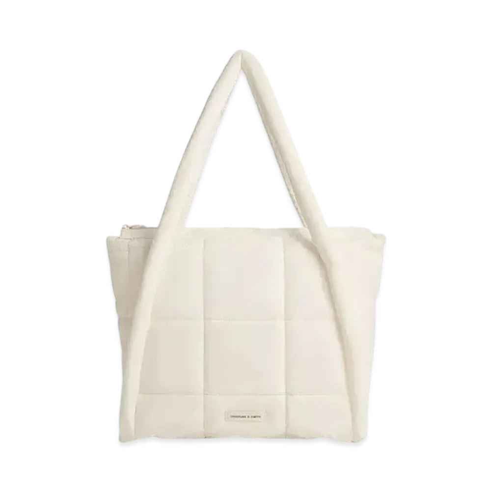 CHARLES & KEITH Area Nylon Quilted Puffy Tote Bag "White"