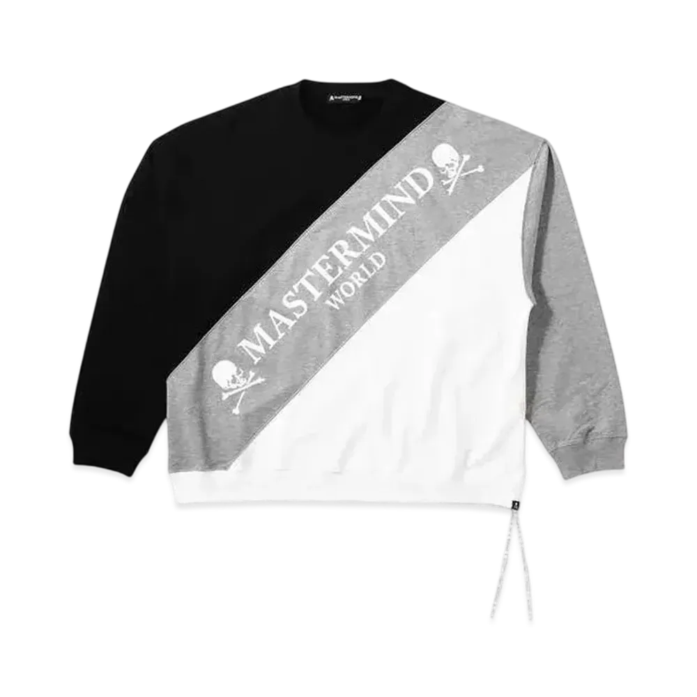 mastermind WORLD Boxy Diagonal Switching Crewneck "Black Top Gray White"