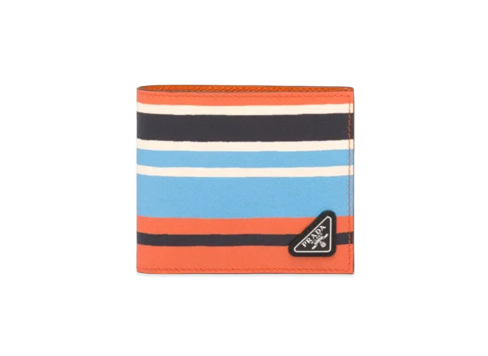 PRADA Print Saffiano Leather Wallet With Coin Pocket "Orange"