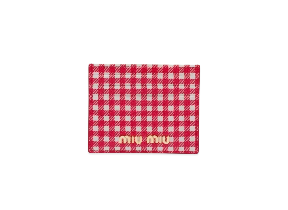 MIU MIU Printed Madras Leather Card Holder "Red/White"
