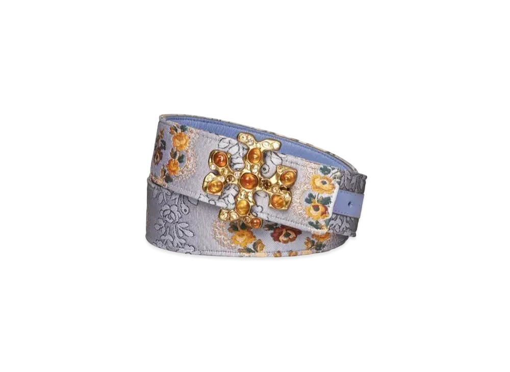 TORY BURCH Elenoa Brocade Envorych Belt "Sea Frost"
